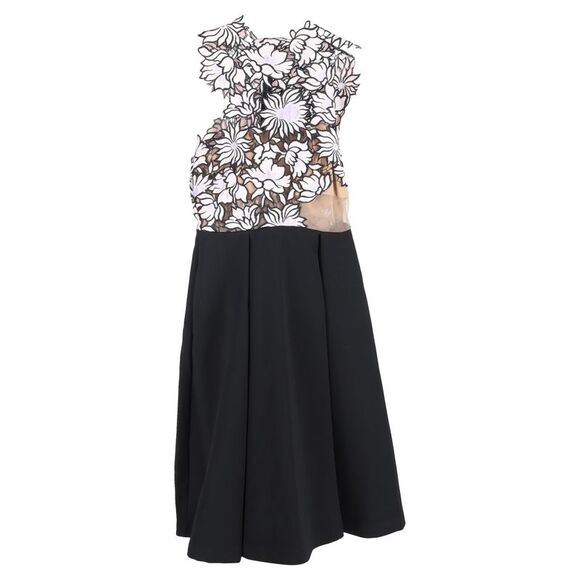 Self-Portrait Floral Guipure-Lace Detailed Midi Dress in Purple Polyester